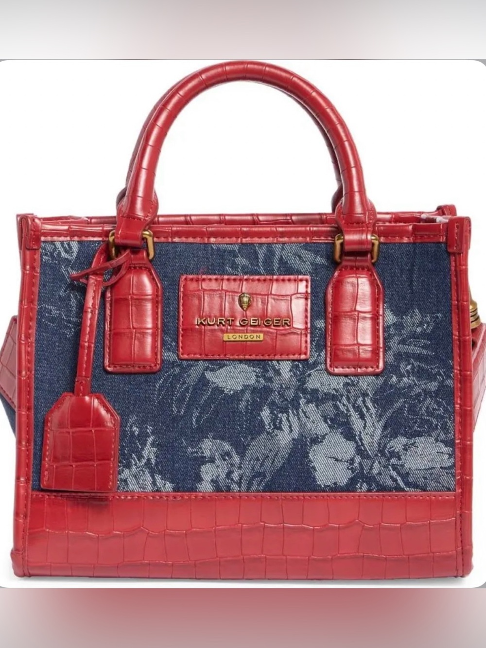 Kurt Geiger Floral Denim & Red Croc Tote Bag